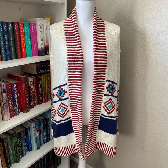 MARINE LAYER The Cora Aztec Cotton Knit Oversized Open Cardigan Sweater XS/S - Picture 1 of 11